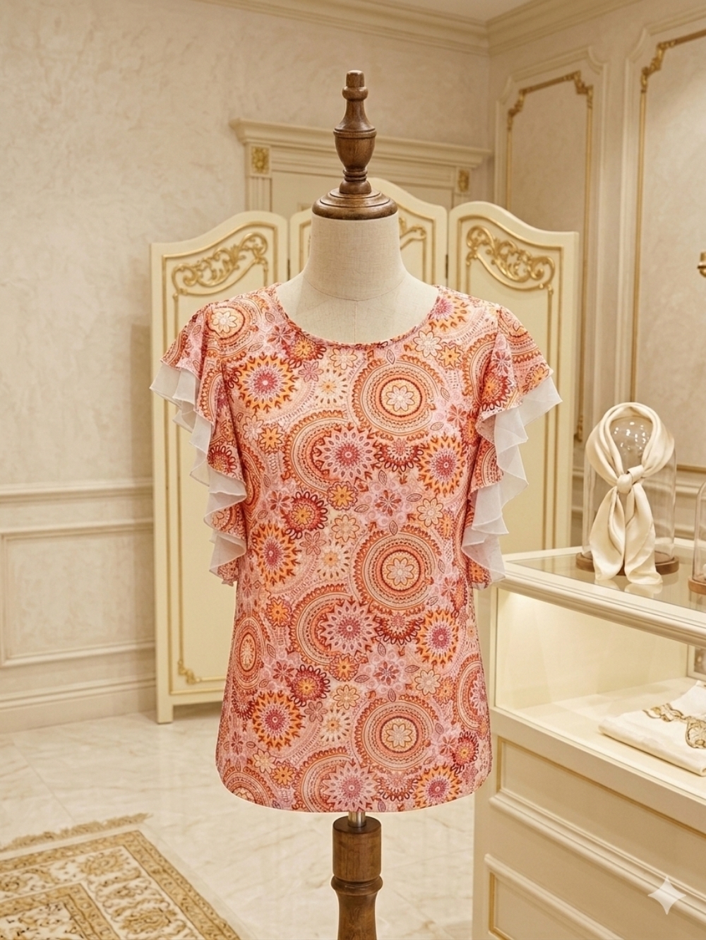 Cure Flutter Sleeve Flower Boho Design Size Large